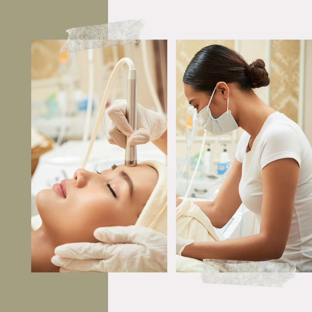A collage of a medspa clinician performing a procedure on a patient.
